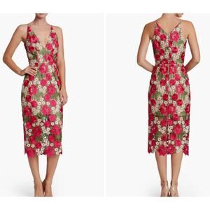 Dress The Population Pink Floral Crochet Aurora Midi Dress Size XL